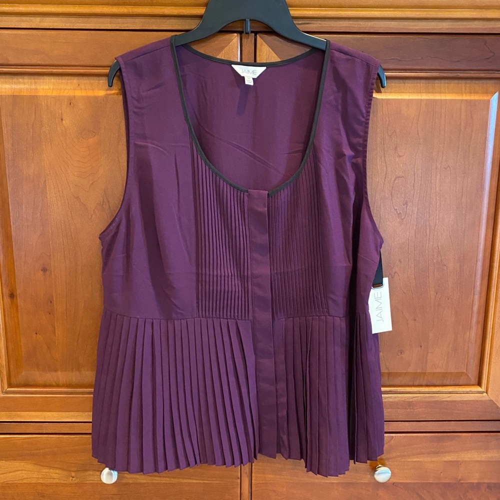 Plum pleated sleeveless top